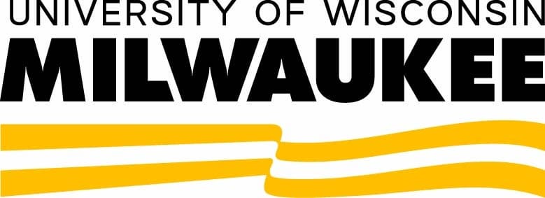 University of Wisconsin Milwaukee logo with bold black text and three yellow wavy lines underneath.
