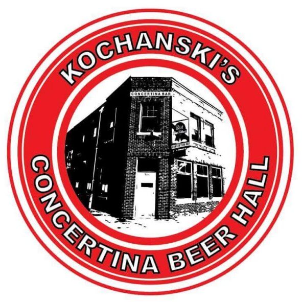 A circular logo with a red border shows an illustration of a brick building and reads “Kochanski’s Concertina Beer Hall” around the image.